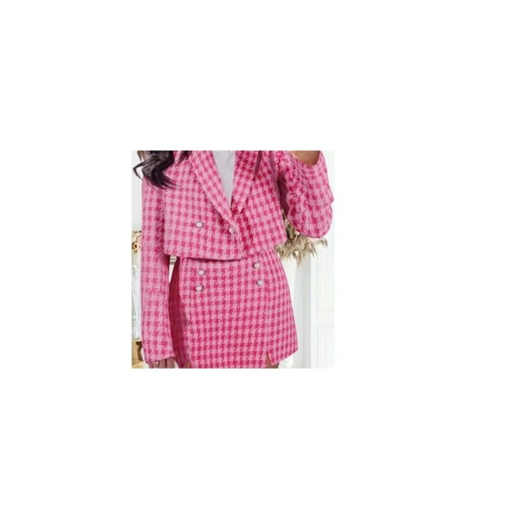 CICY Pink Women’s Cropped Tweed Jacket & Mini Skirt 2-Piece Set Chic, & Trendy, - Picture 1 of 6